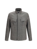 Zegna High-Collar Linen Blend Shirt Jacket — Gray
