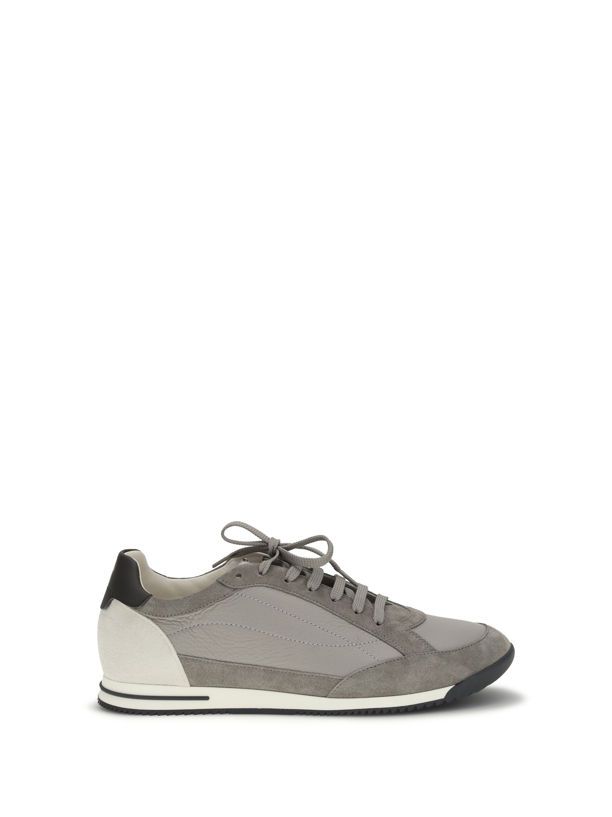 Brunello Cucinelli Leather & Suede Colorblock Sneaker — Gray