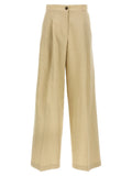 Yves Salomon Pleated High-Waist Linen-Blend Trousers — Beige