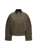 Ganni Merino Wool Bomber Jacket — Brown