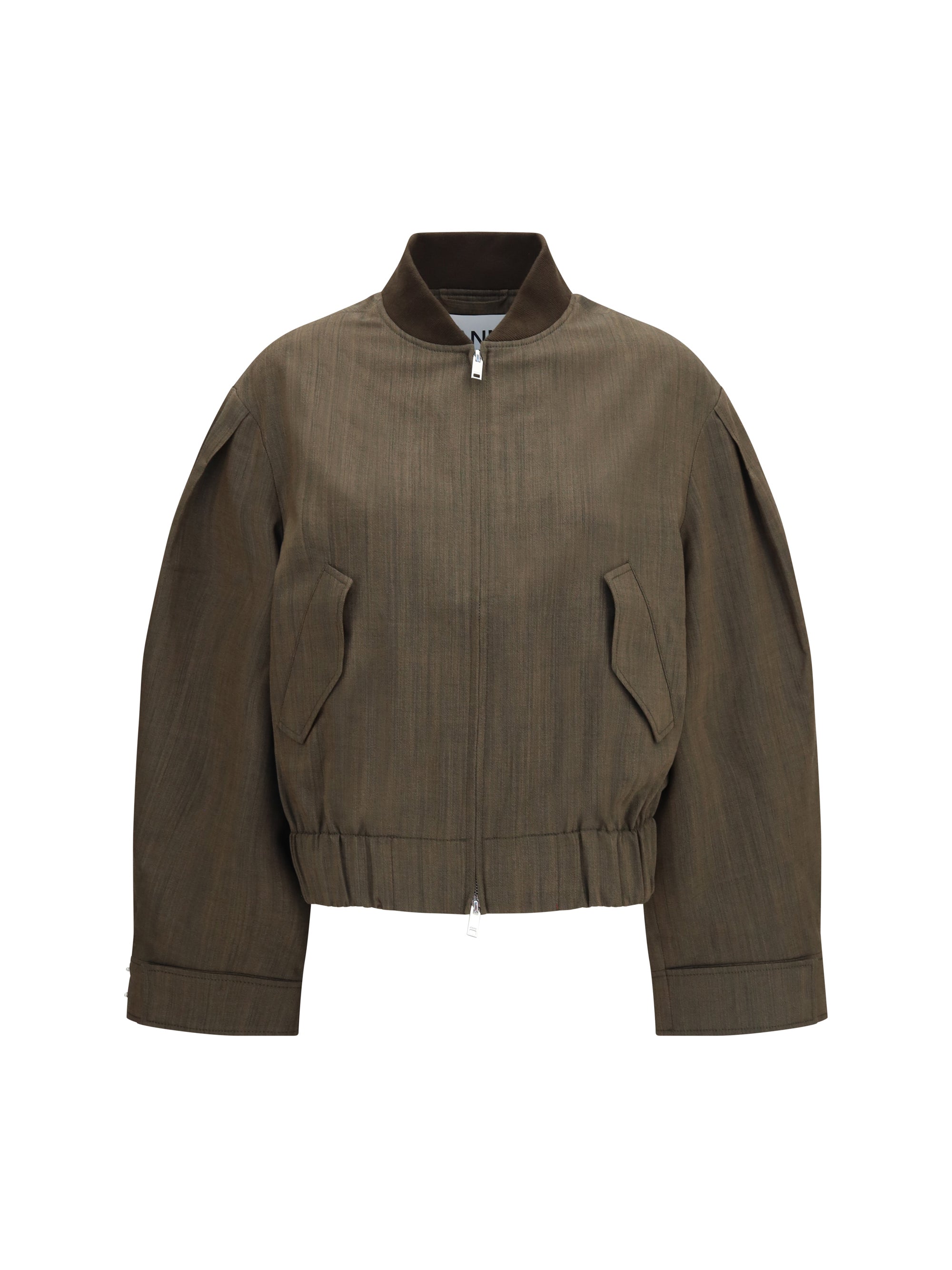 Ganni Merino Wool Bomber Jacket — Brown