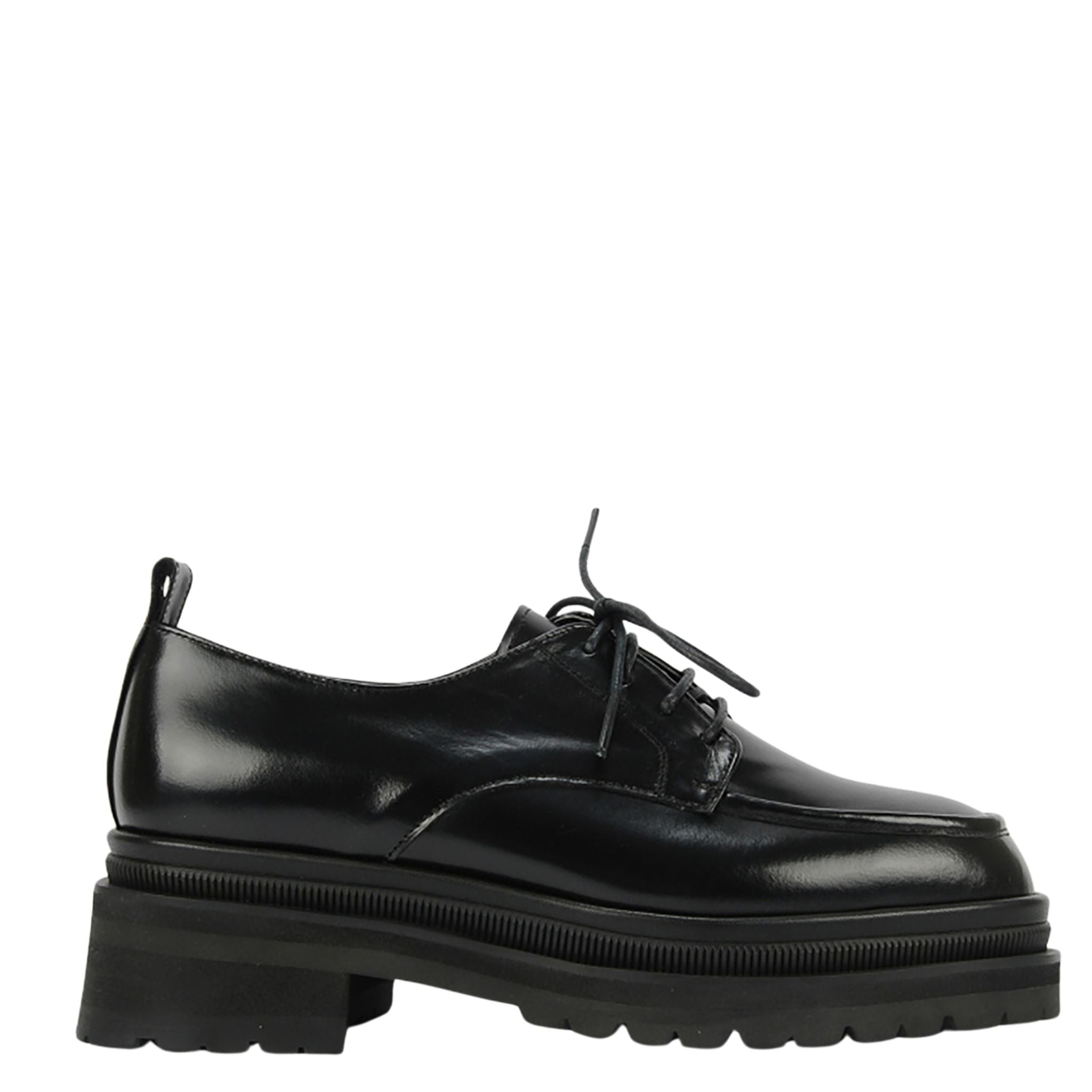 Black Chunky Leather Derby Shoes with Lug Sole
