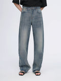 Vintage heavy cotton polyester blended washed comfortable slim front curved jeans