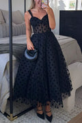 V Neck Mesh Polka Dot A-line Midi Cami Dress