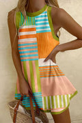 Sleeveless Striped Color Block A-line Mini Dress