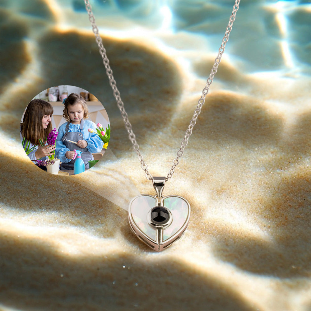 Collar de conchas naturales en forma de corazón con proyección de foto personalizada Cumpleaños San Valentín Aniversario Regalo para ella