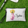 Flor de Nacimiento Personalizada en Bolsa de Golf Bolsa de Maquillaje Portátil con Nombre y Correa de Muñeca Accesorios de Viaje Regalo de Cumpleaños para Mujeres Amantes del Golf