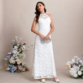 Bridal Wedding Dress White Sleeveless Long Halter A-line Lace