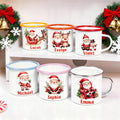 Personalizado lindo dibujo de Santa Claus Multicolor 12 oz Taza de esmalte con el nombre de regalo de Navidad para la familia de los niños