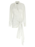 The Attico Asymmetrical Wrap-Front Cotton Poplin Dress — Cream