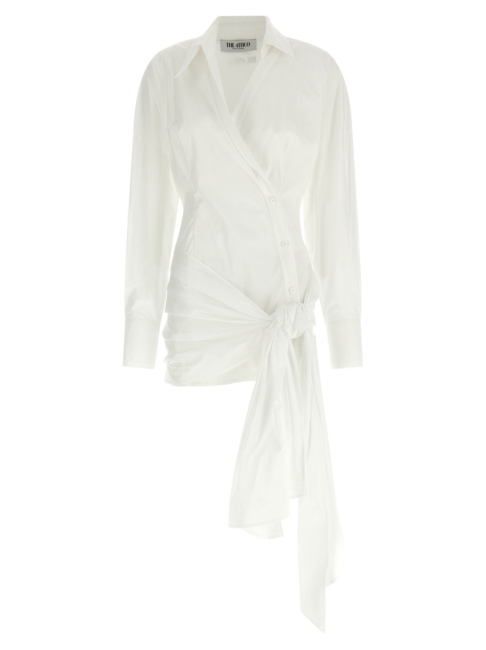 The Attico Asymmetrical Wrap-Front Cotton Poplin Dress — Cream