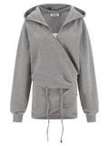 The Attico Hooded Mélange Fleece Dress — Gray