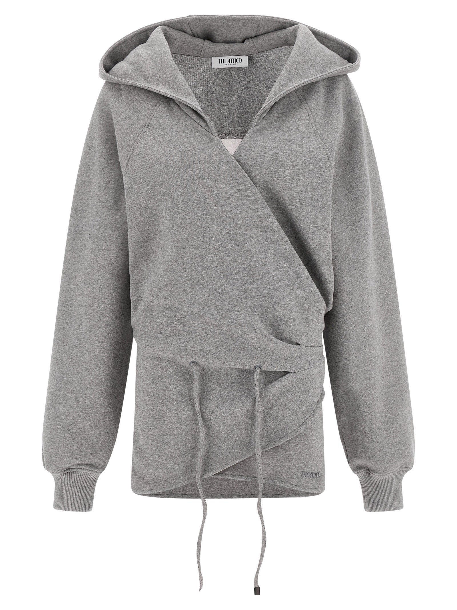 The Attico Hooded Mélange Fleece Dress — Gray