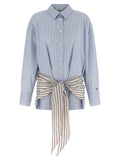 The Attico Striped Poplin with Knot Detail Bodysuit — Blue