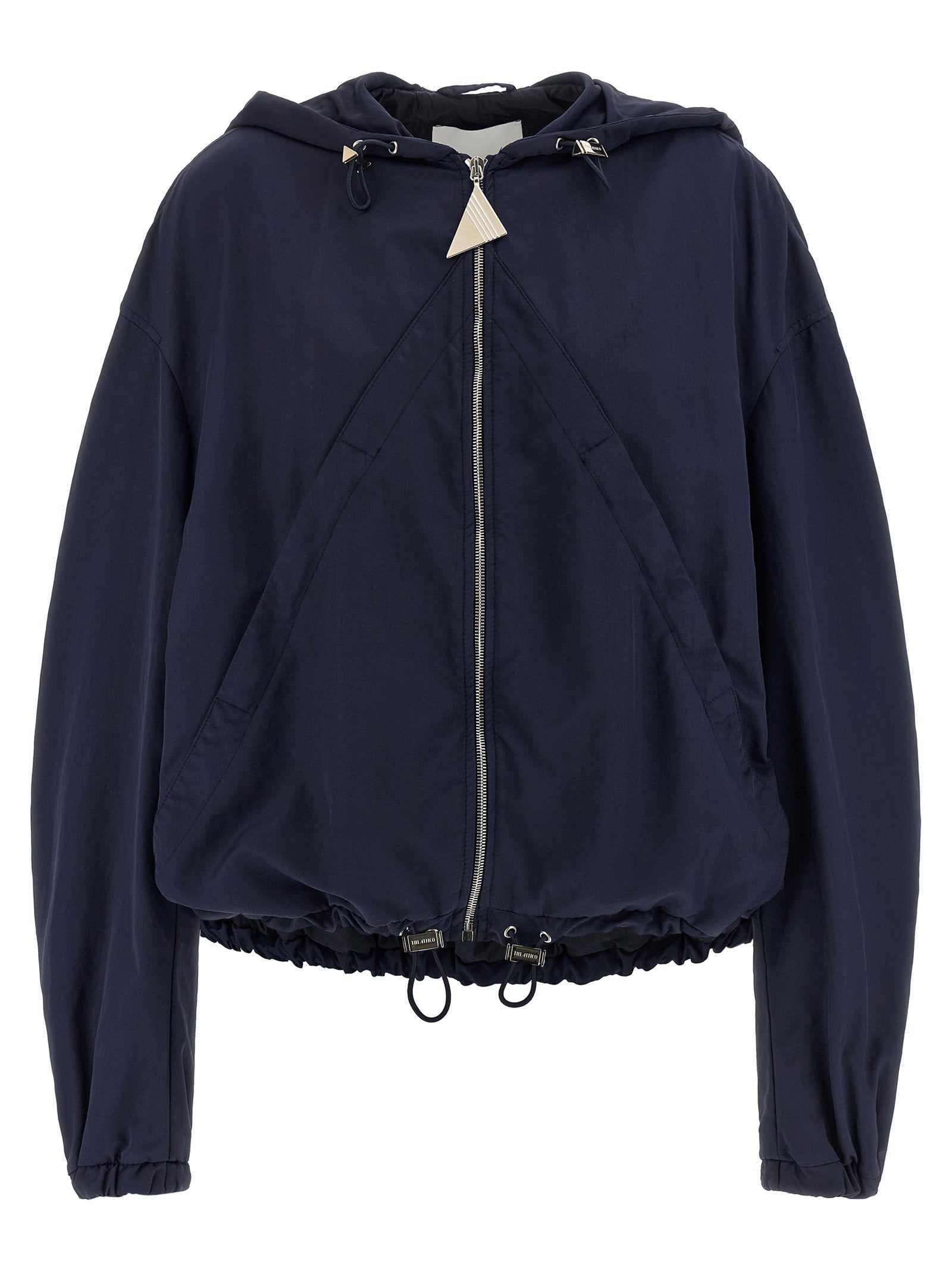 The Attico Overdyed Nylon Hooded Bomber Jacket — Navy