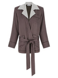 The Attico Houndstooth Dressing Gown Style Blazer — brown