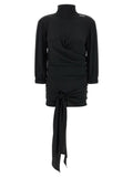 The Attico Silk-Blend Crepe with Sash Waist Blouse — Black