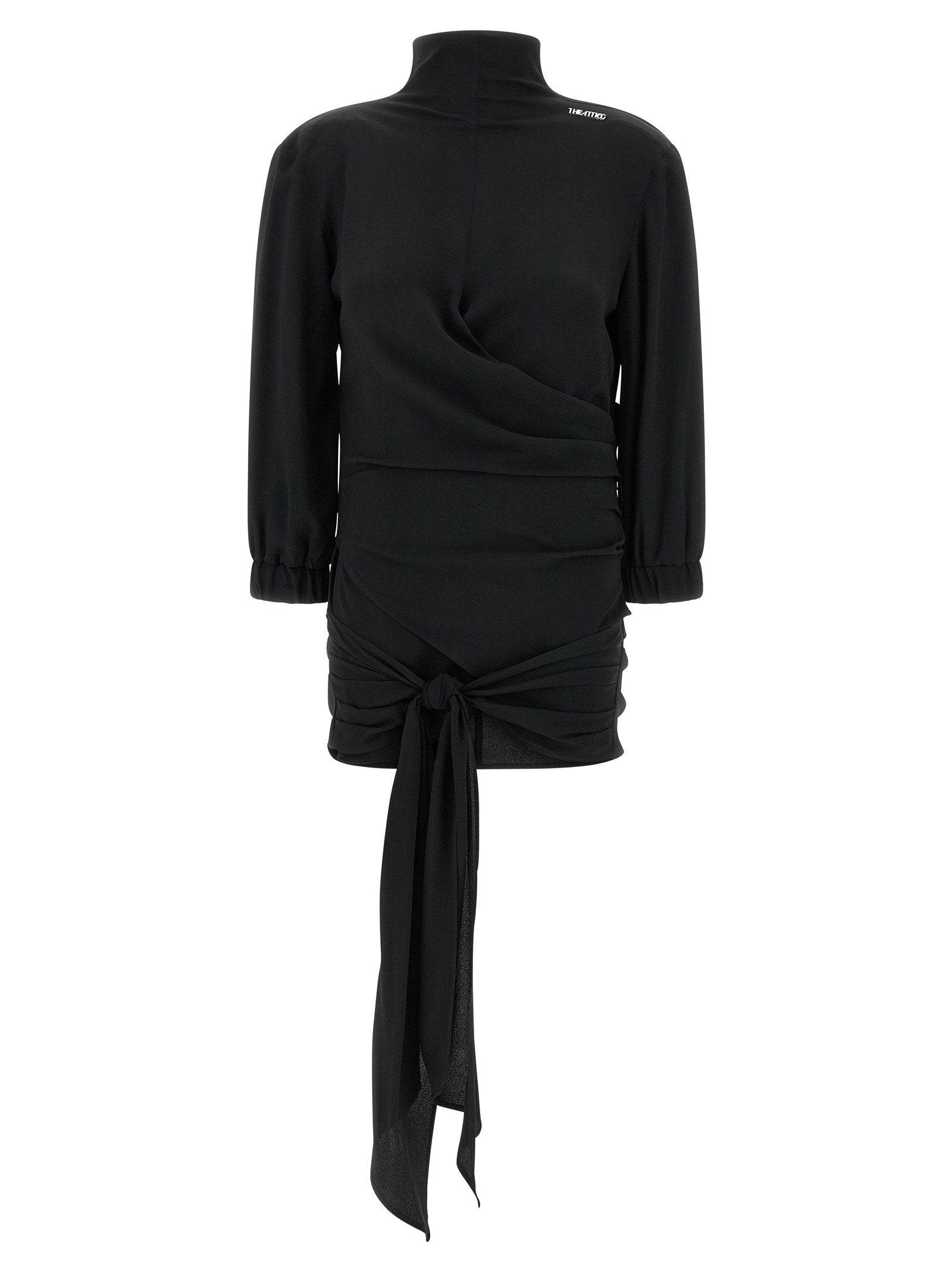 The Attico Silk-Blend Crepe with Sash Waist Blouse — Black