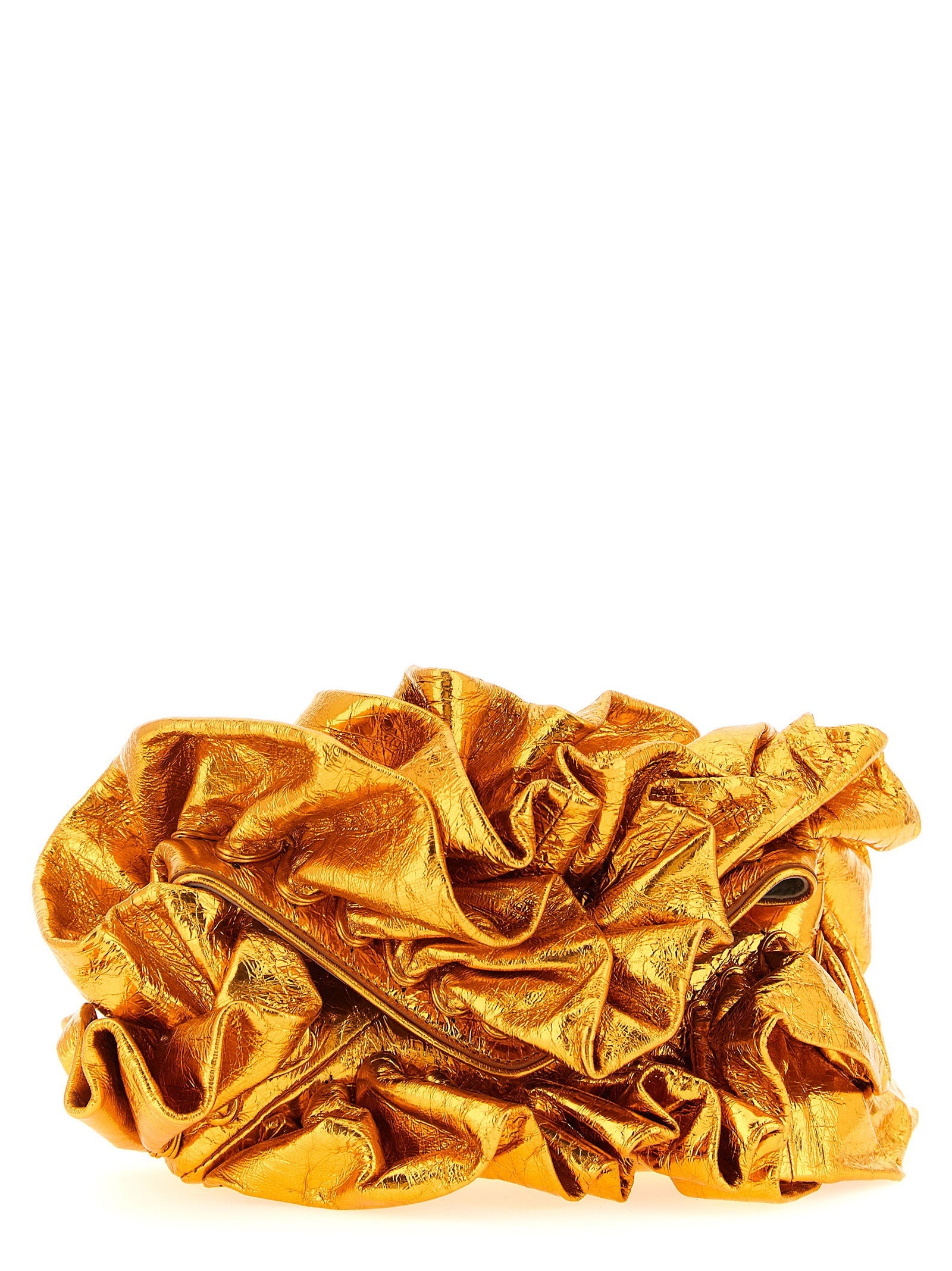 Dries Van Noten Laminated Ruffle Clutch — Gold