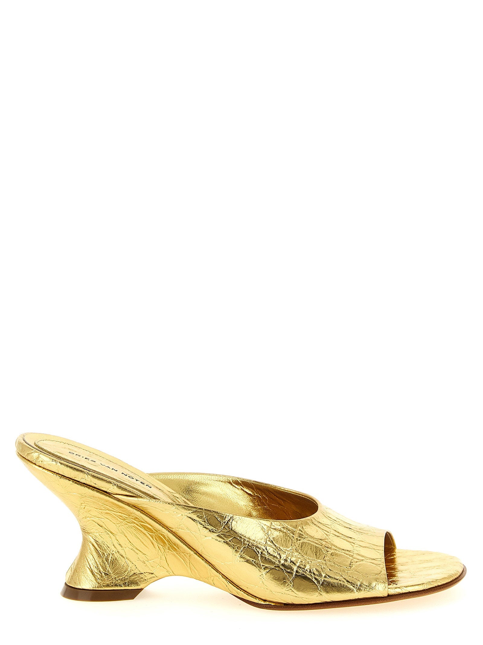 Dries Van Noten Laminated Leather Wedge Mule — Gold
