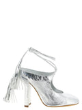Dries Van Noten Craquelé Laminated Leather Heel — Silver
