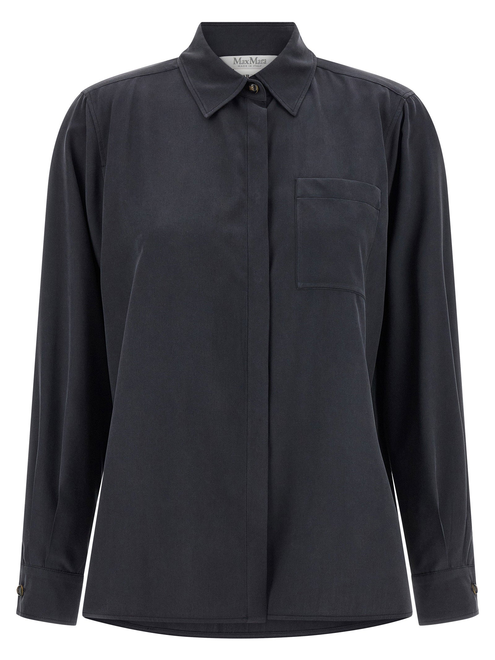 Max Mara Washed Silk Canvas Shirt — Black