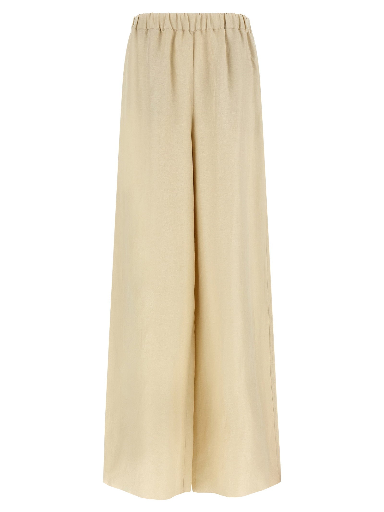 Max Mara Washed Linen-Silk Blend Trousers — Beige