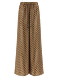 Max Mara Silk Twill with Geometric Print Trousers — Tan