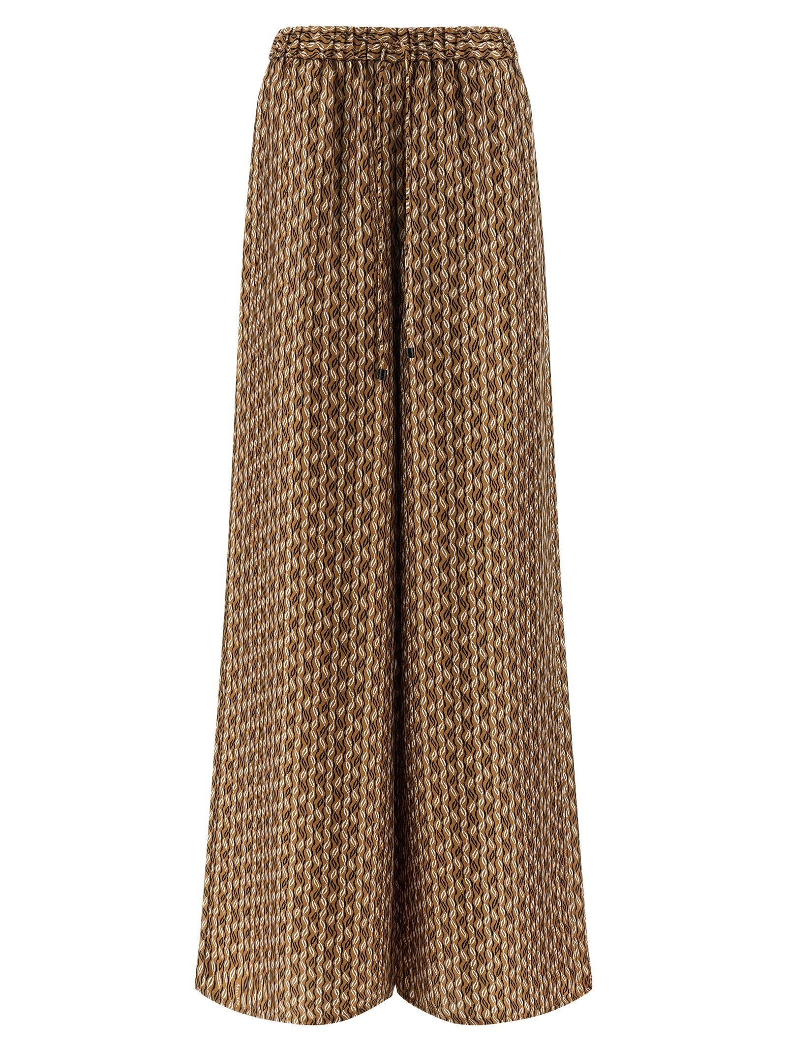 Max Mara Silk Twill with Geometric Print Trousers — Tan