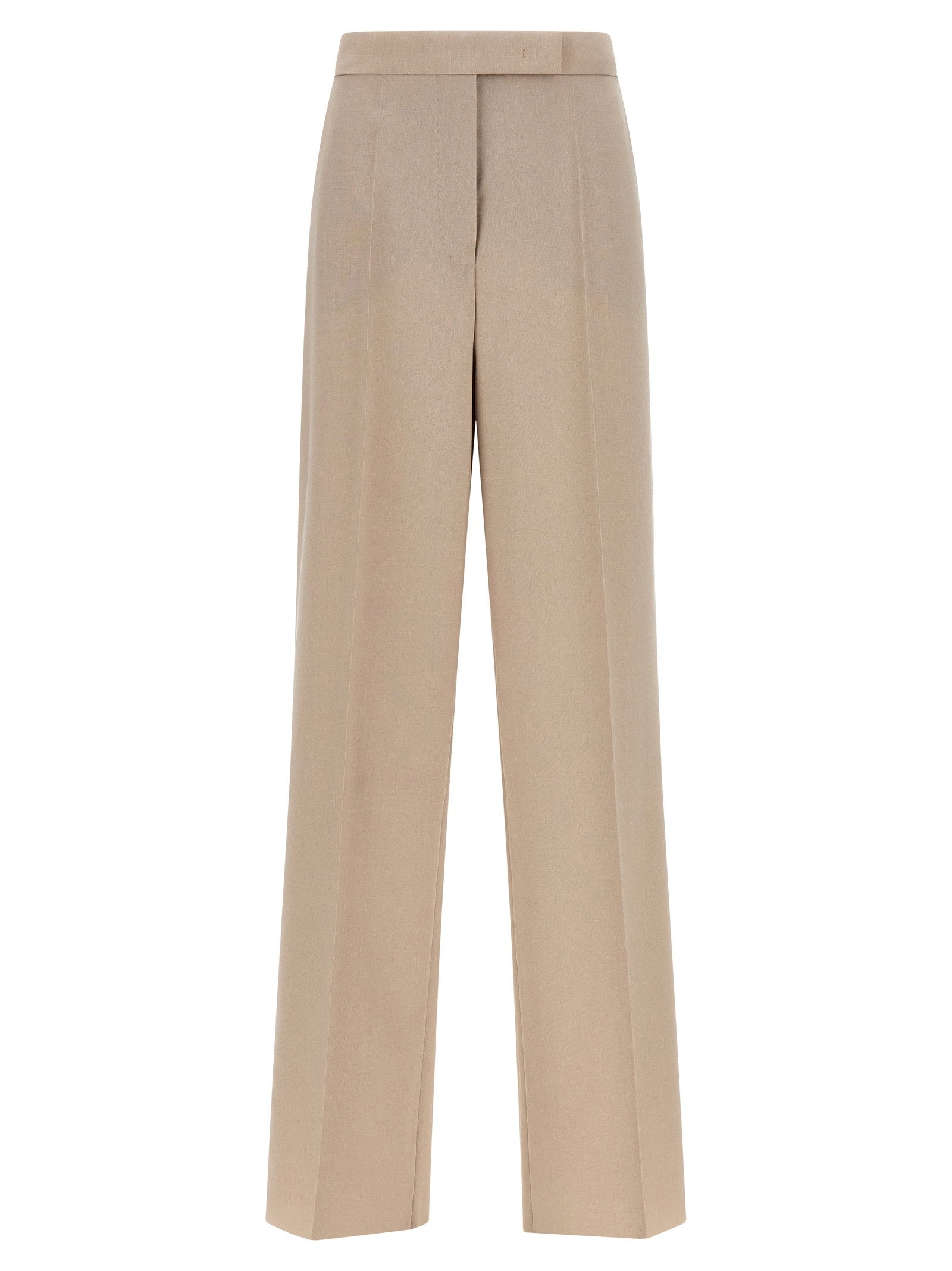 Max Mara Wool, Mohair & Silk Canvas Trousers — Beige