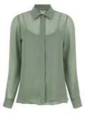 Max Mara Semi-Transparent Silk Crêpe Shirt — Sage