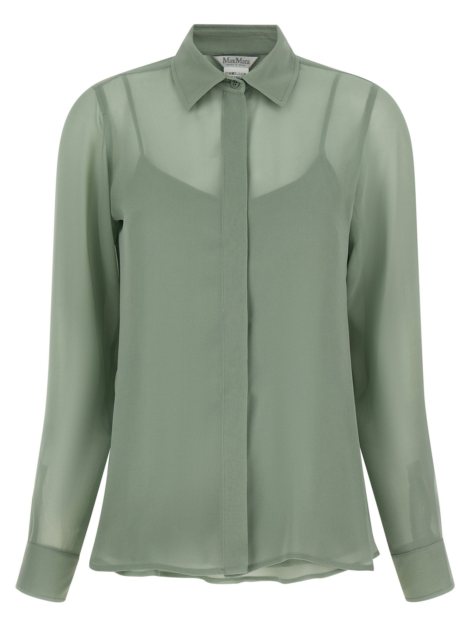 Max Mara Semi-Transparent Silk Crêpe Shirt — Sage