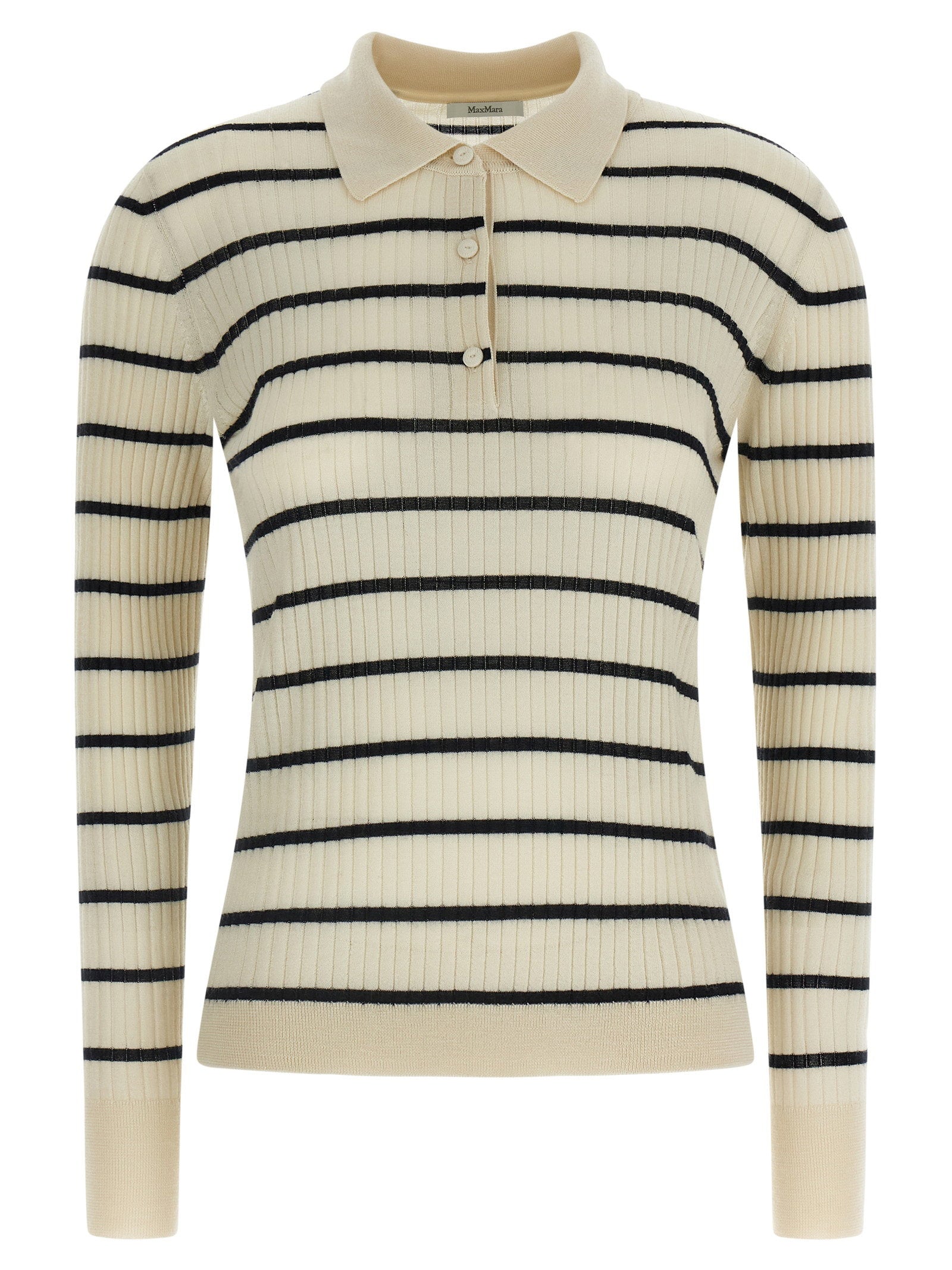 Max Mara Striped Cashmere-Silk Polo — Cream