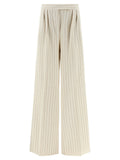 Max Mara Pinstripe Piqué Cotton Trousers — Cream
