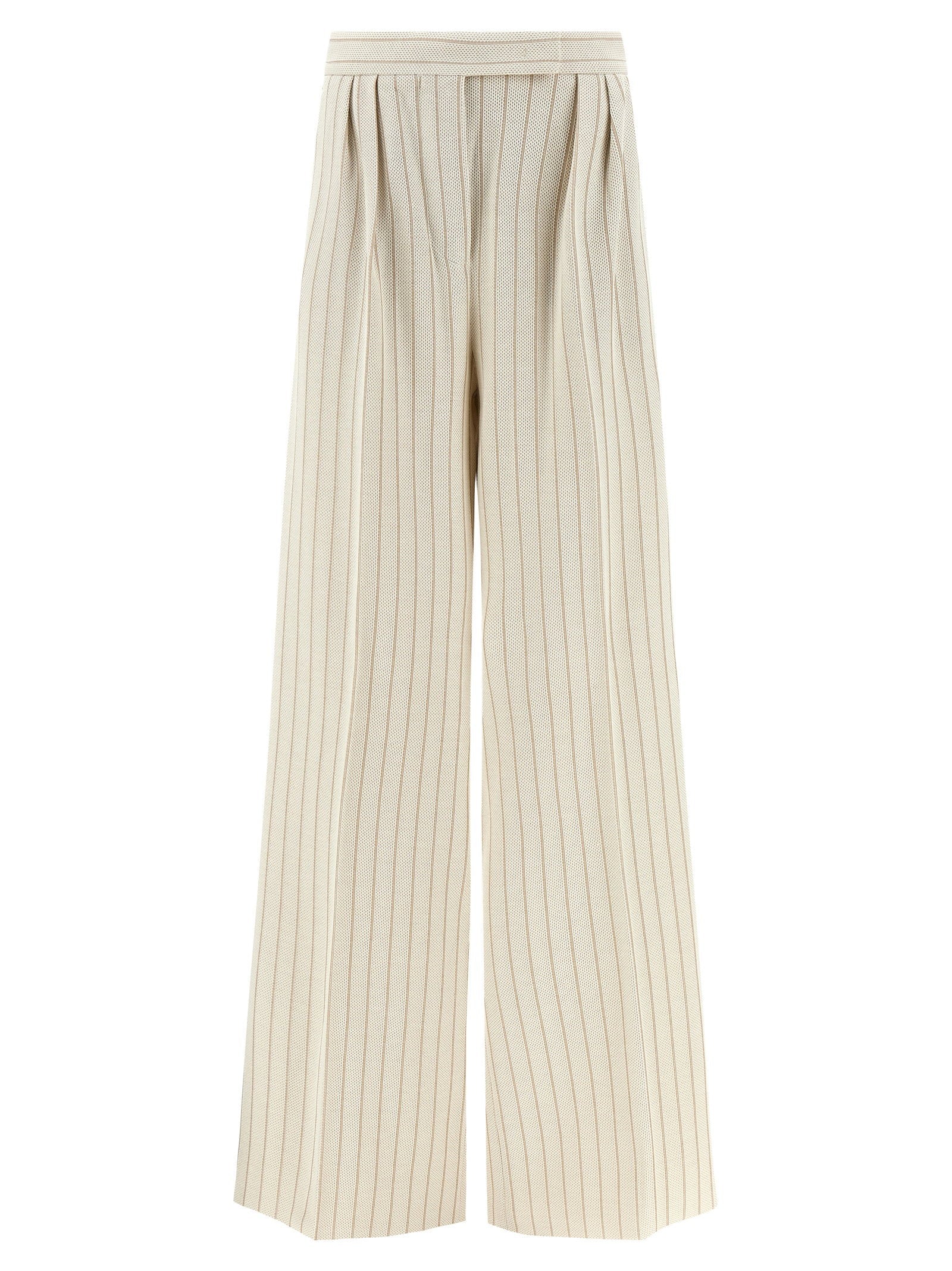 Max Mara Pinstripe Piqué Cotton Trousers — Cream