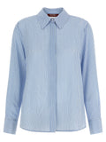 Max Mara Studio Striped Silk Crepe de Chine Shirt — Blue