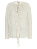 Max Mara Studio Ruffled Silk Crêpe de Chine Blouse — White