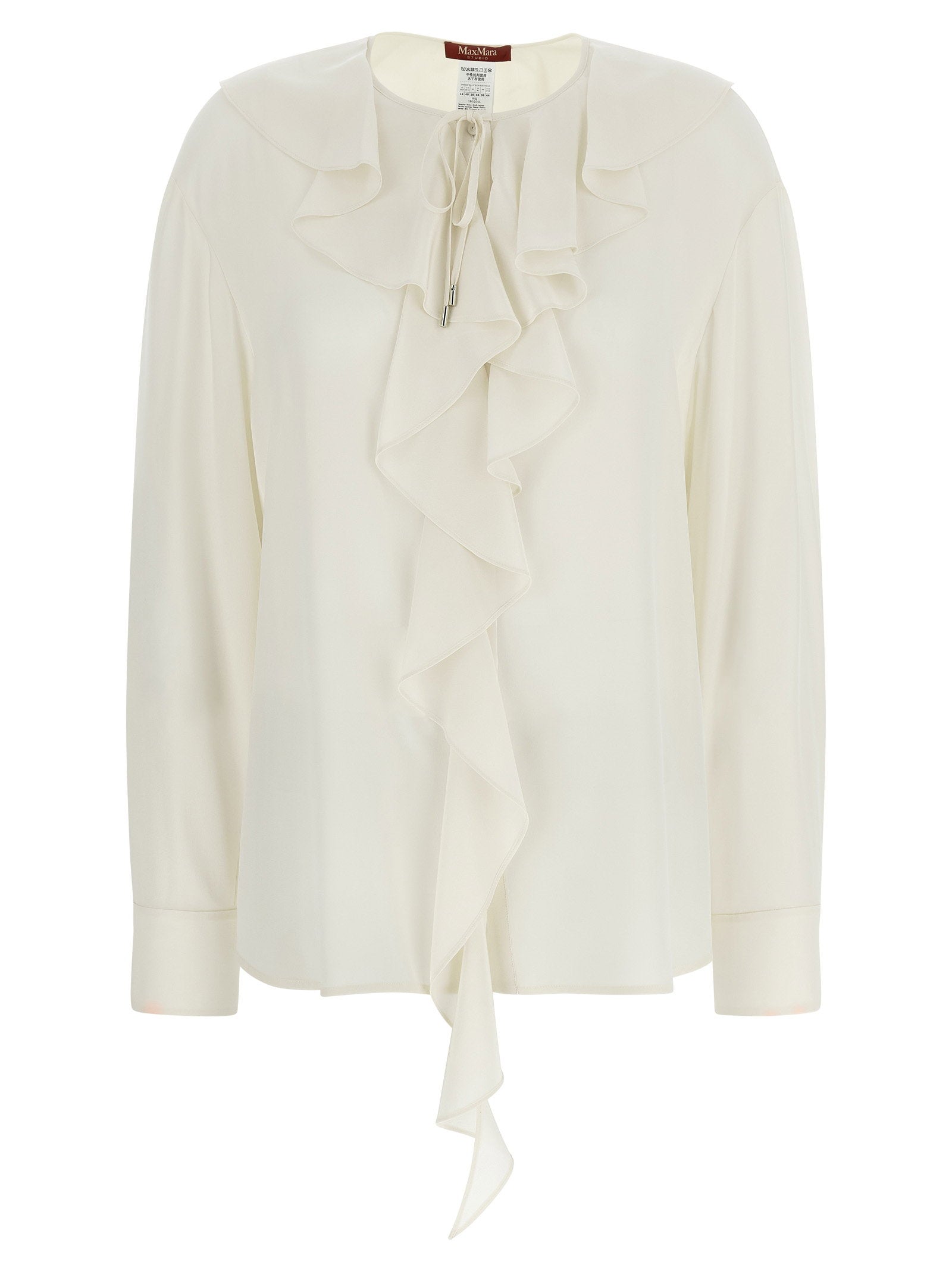 Max Mara Studio Ruffled Silk Crêpe de Chine Blouse — White