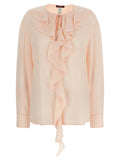 Max Mara Studio Ruffle-Trim Silk Crêpe de Chine Blouse — Peach