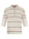 Max Mara Studio Striped Silk-Wool Blend Polo Shirt — Cream
