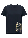 Max Mara 'S Metallic Logo-Print Cotton T-shirt — Navy