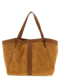 Twin Set Suede and Leather Tote Bag — Camel