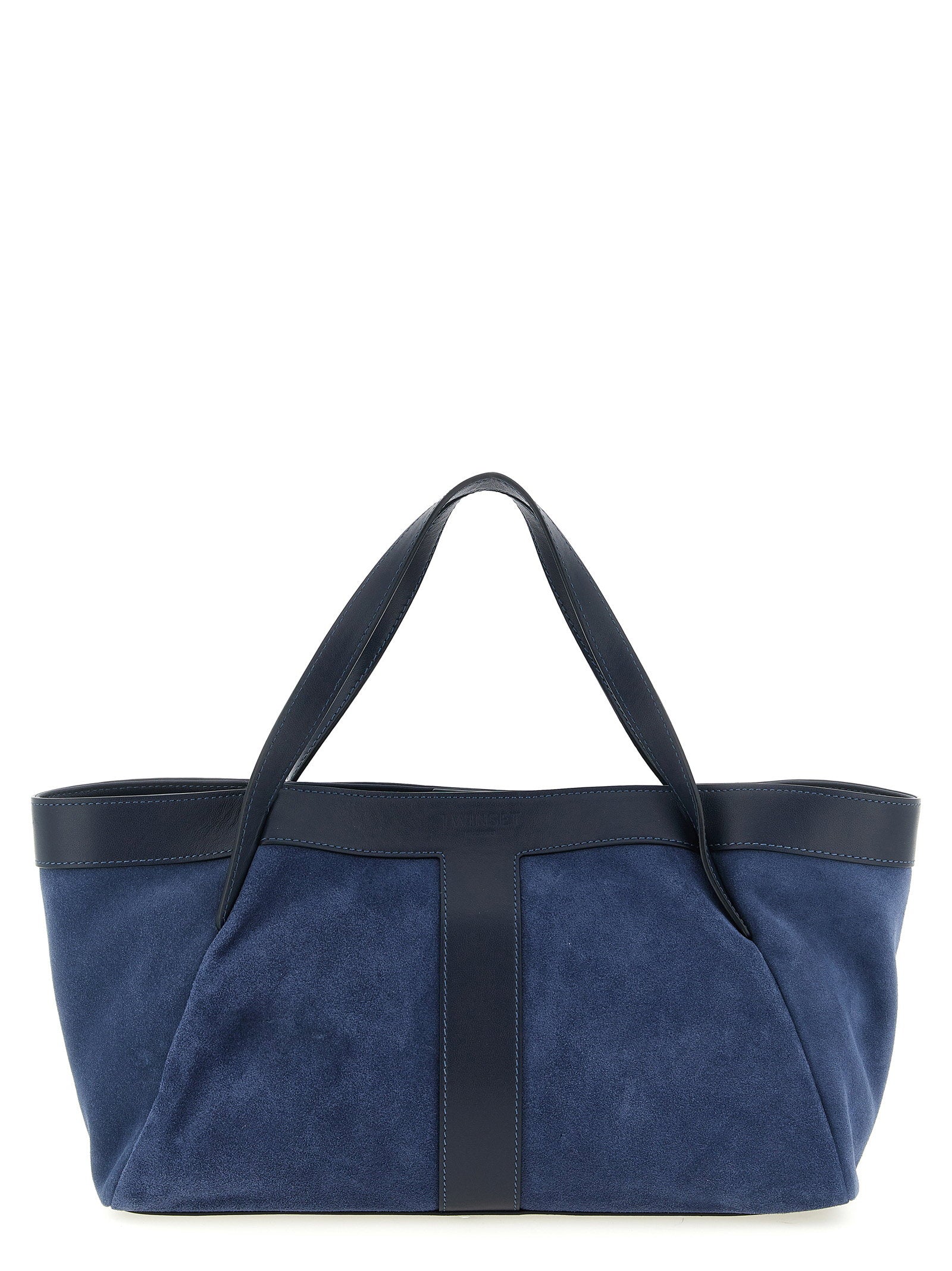 Twin Set Suede and Leather Shoulder Bag — Navy