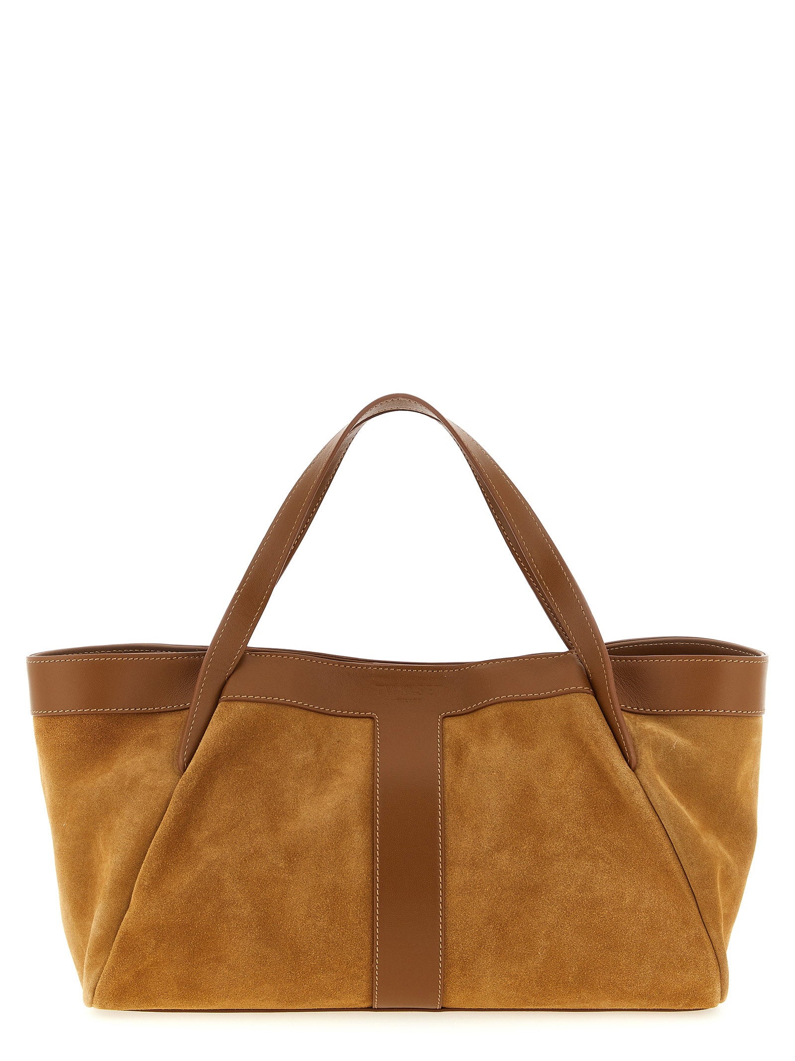 Twin Set Suede and Leather Shoulder Bag — Tan