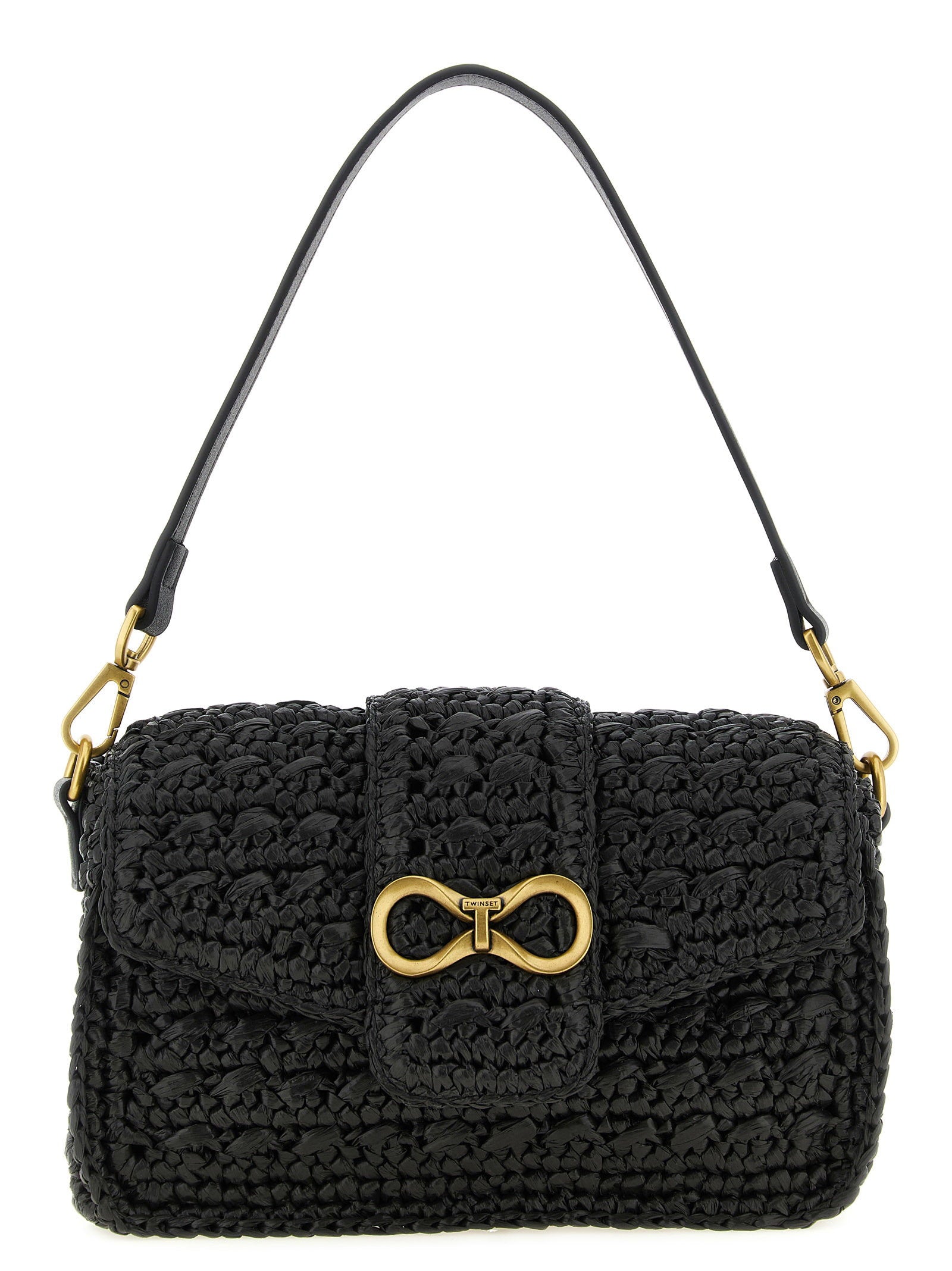 Twin Set Hand-Woven Raffia Crossbody Bag — Black