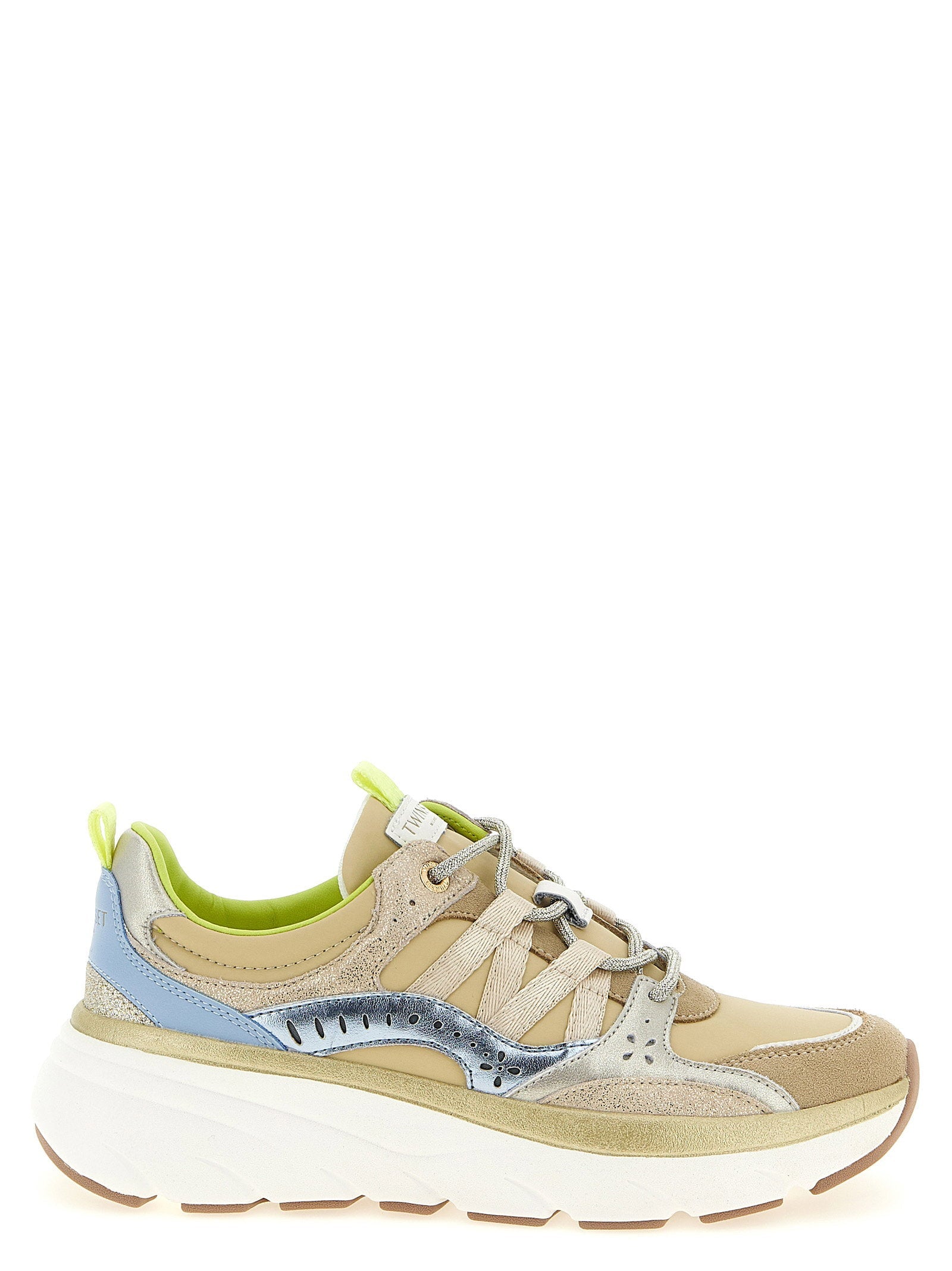 Twin Set Mixed-Material Colorblock Sneaker — Beige