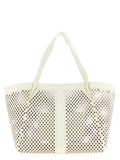 Twin Set Openwork Leather Tote Bag — Cream