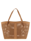 Twin Set Openwork Leather Tote Bag — Beige