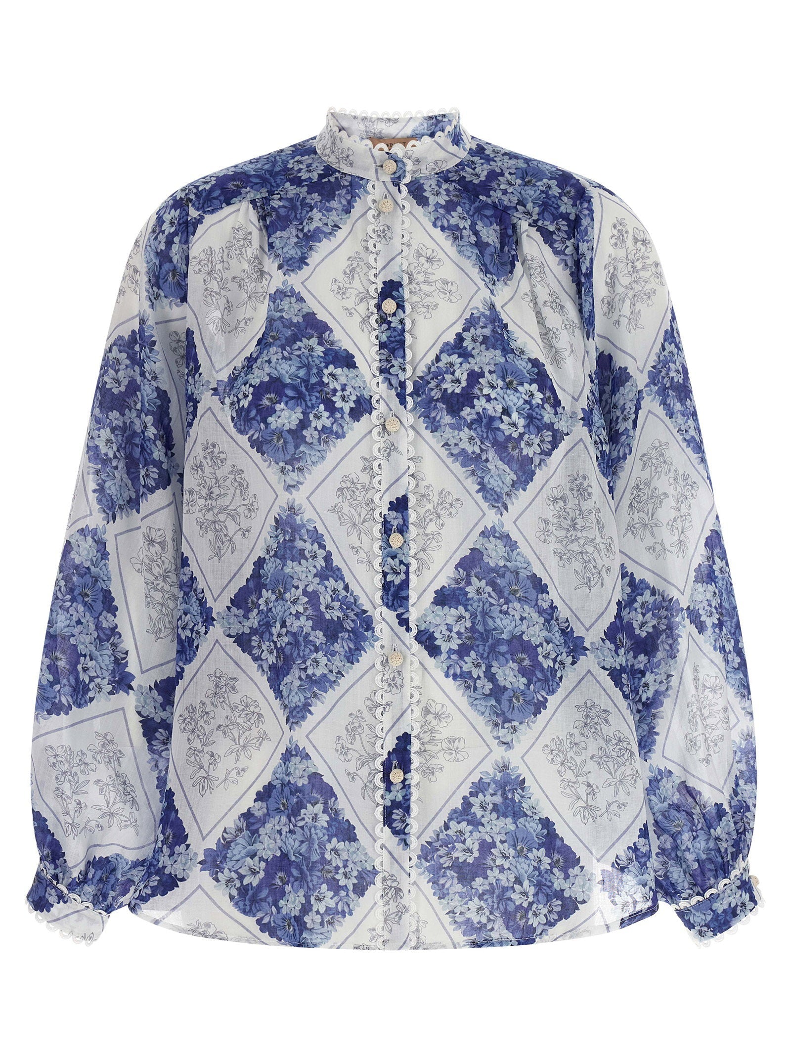 Twin Set Floral Patterned Lozenge Shirt — Navy