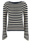 Twin Set Striped Knit with Flared Sleeves Sweater — Navy